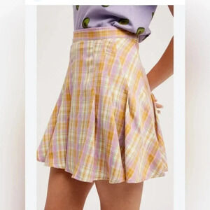 Listicle Yellow Purple Plaid Pleated Mini Schoolgirl Skirt Large P29